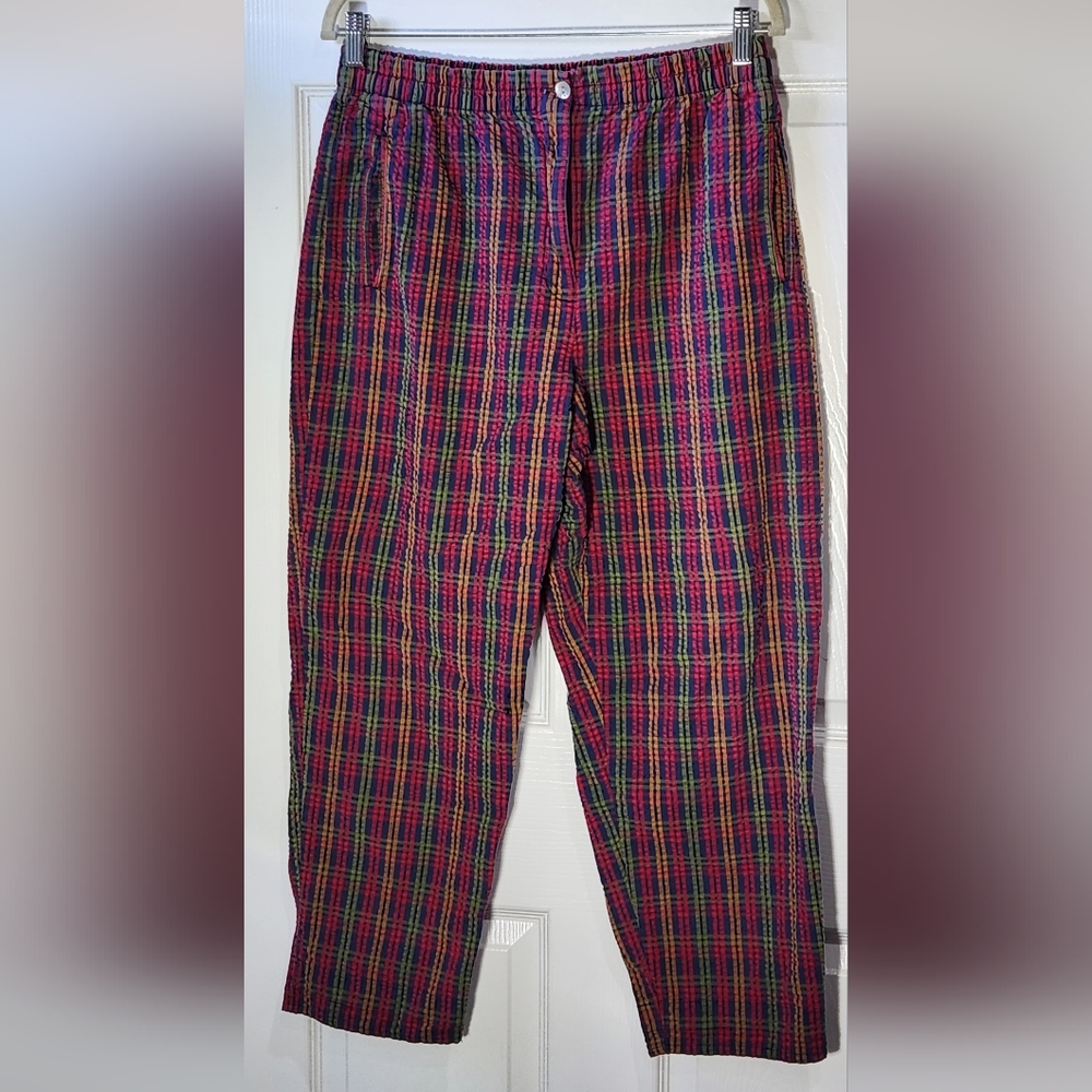 Karen Scott dark colored striped seersucker pants women's size 10 petite